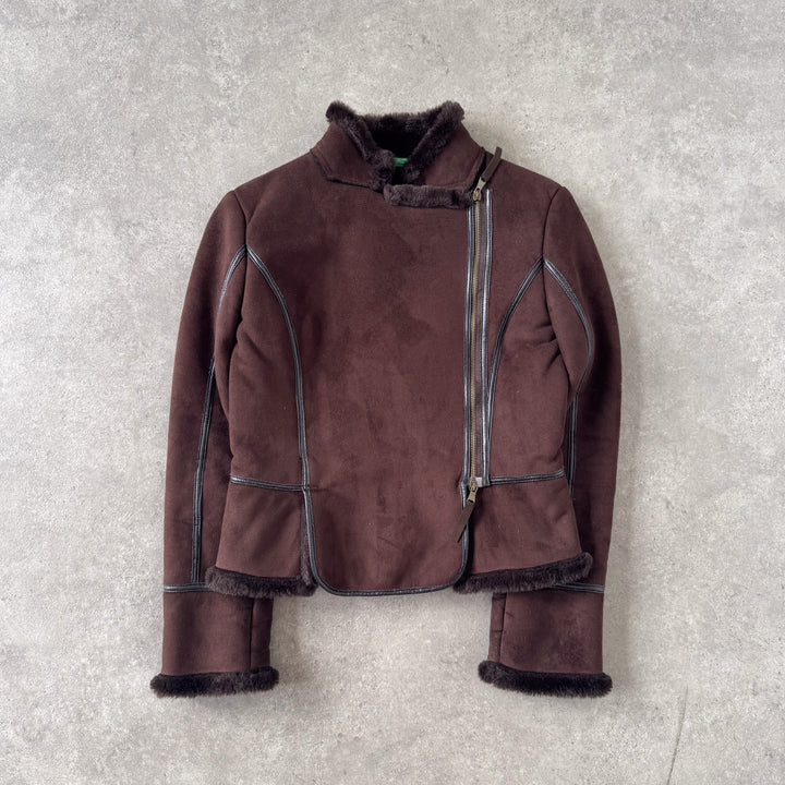 United Colors of Benetton Faux Leather Jacket Brown Women's UK 10