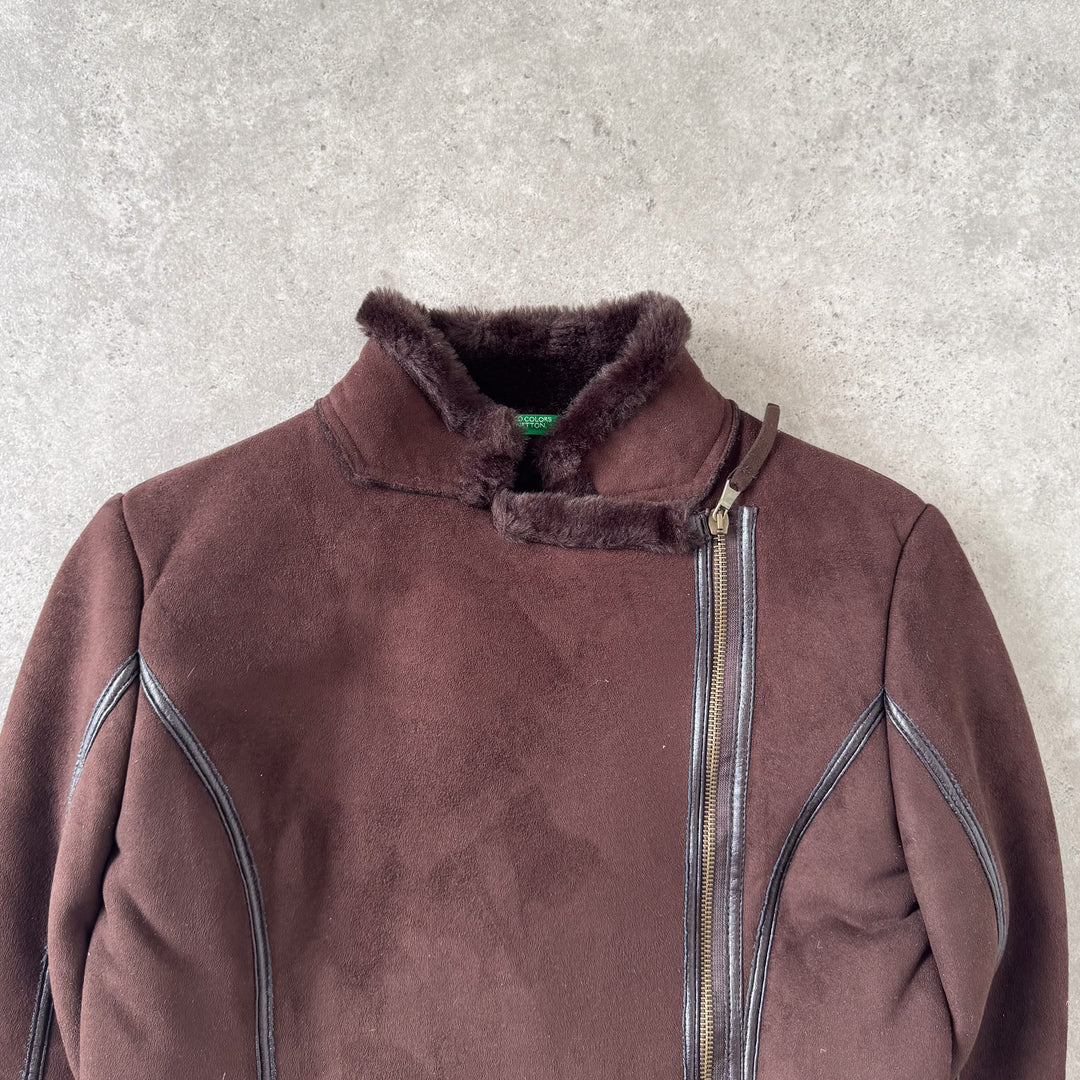 United Colors of Benetton Faux Leather Jacket Brown Women's UK 10