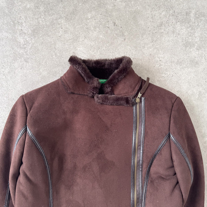 United Colors of Benetton Faux Leather Jacket Brown Women's UK 10