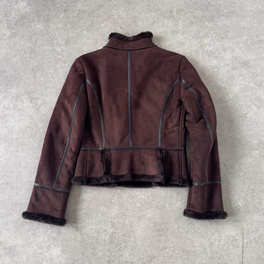 United Colors of Benetton Faux Leather Jacket Brown Women's UK 10