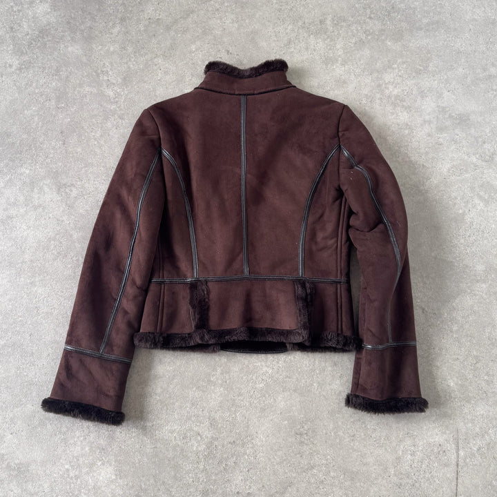 United Colors of Benetton Faux Leather Jacket Brown Women's UK 10