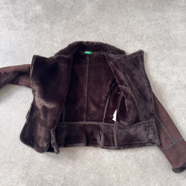 United Colors of Benetton Faux Leather Jacket Brown Women's UK 10