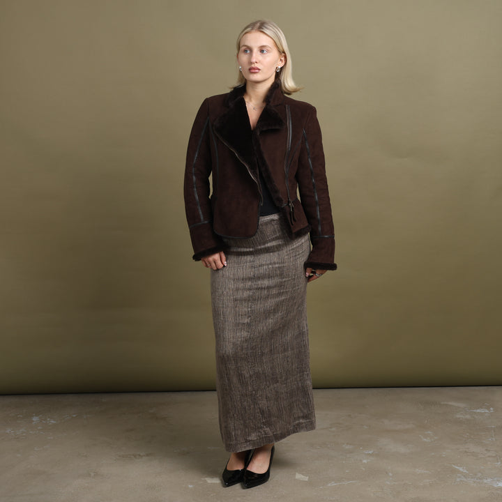 United Colors of Benetton Faux Leather Jacket Brown Women's UK 10