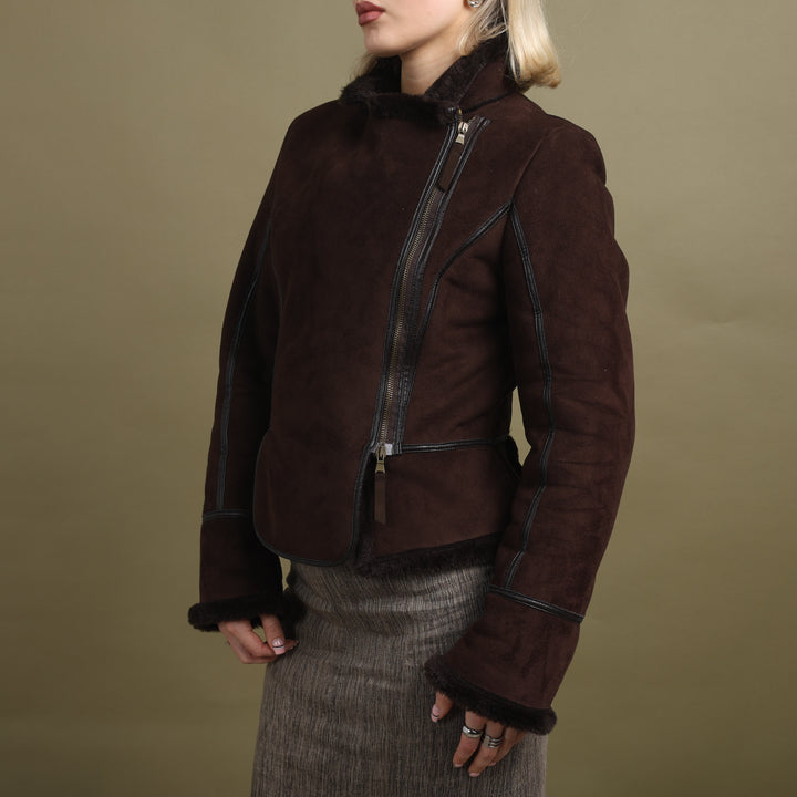 United Colors of Benetton Faux Leather Jacket Brown Women's UK 10