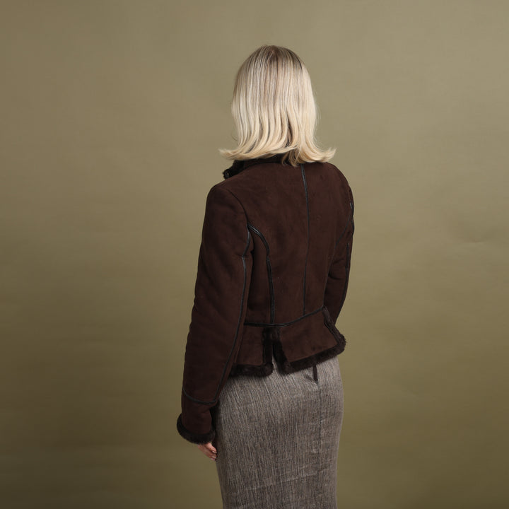 United Colors of Benetton Faux Leather Jacket Brown Women's UK 10