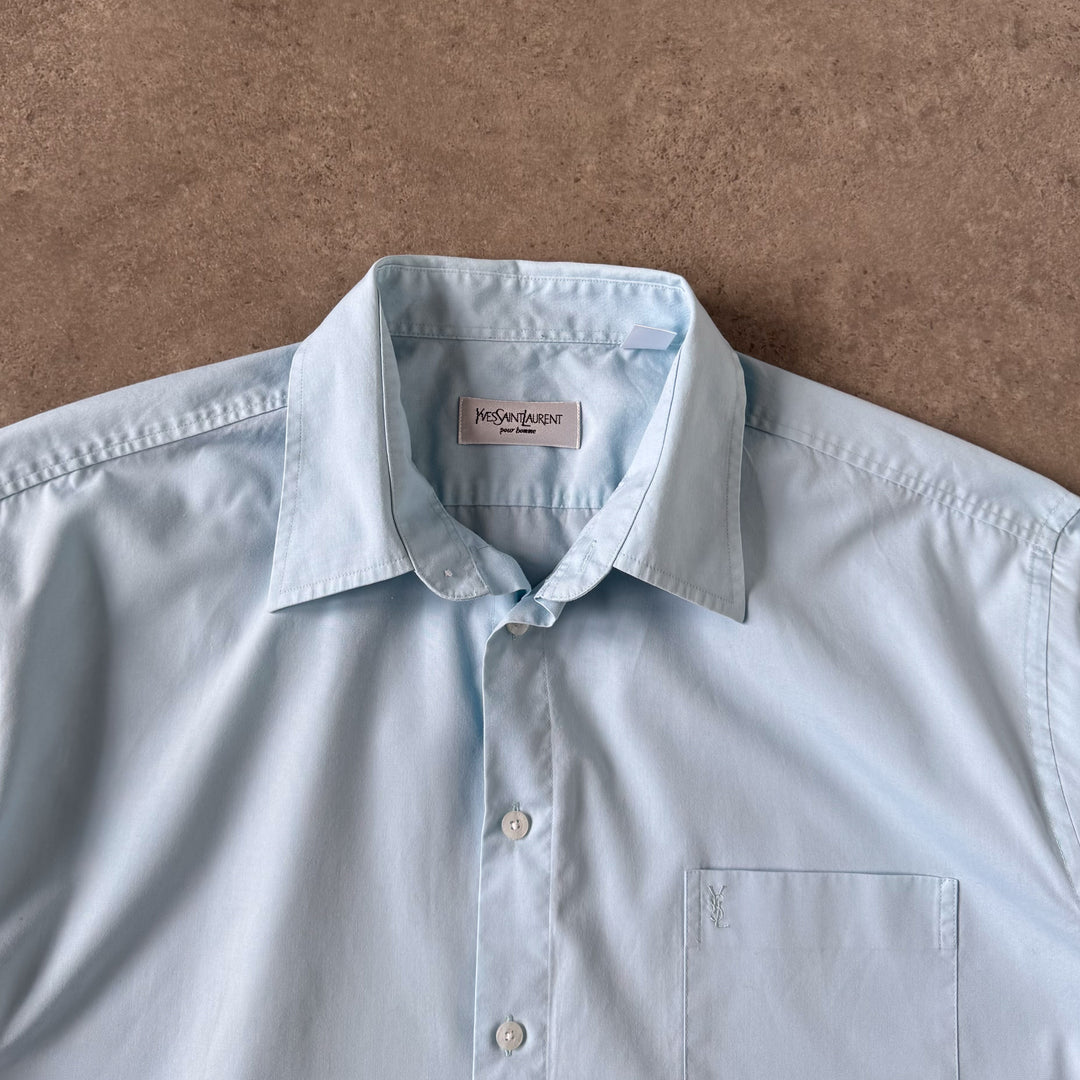 Yves Saint Laurent Short Sleeve Shirt Teal Blue Men's XL