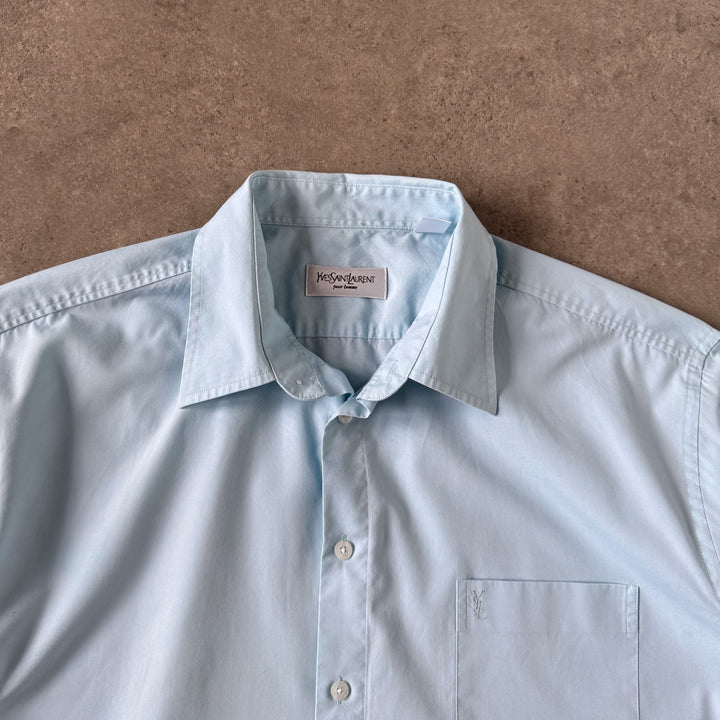 Yves Saint Laurent Short Sleeve Shirt Teal Blue Men's XL