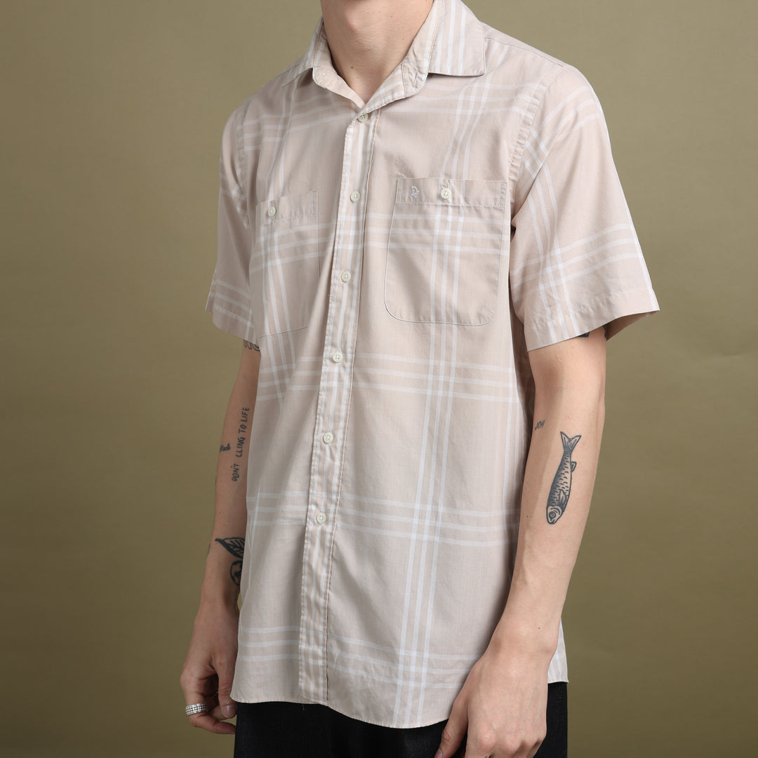 Christian Dior Short Sleeve Shirt Beige & White Men's M