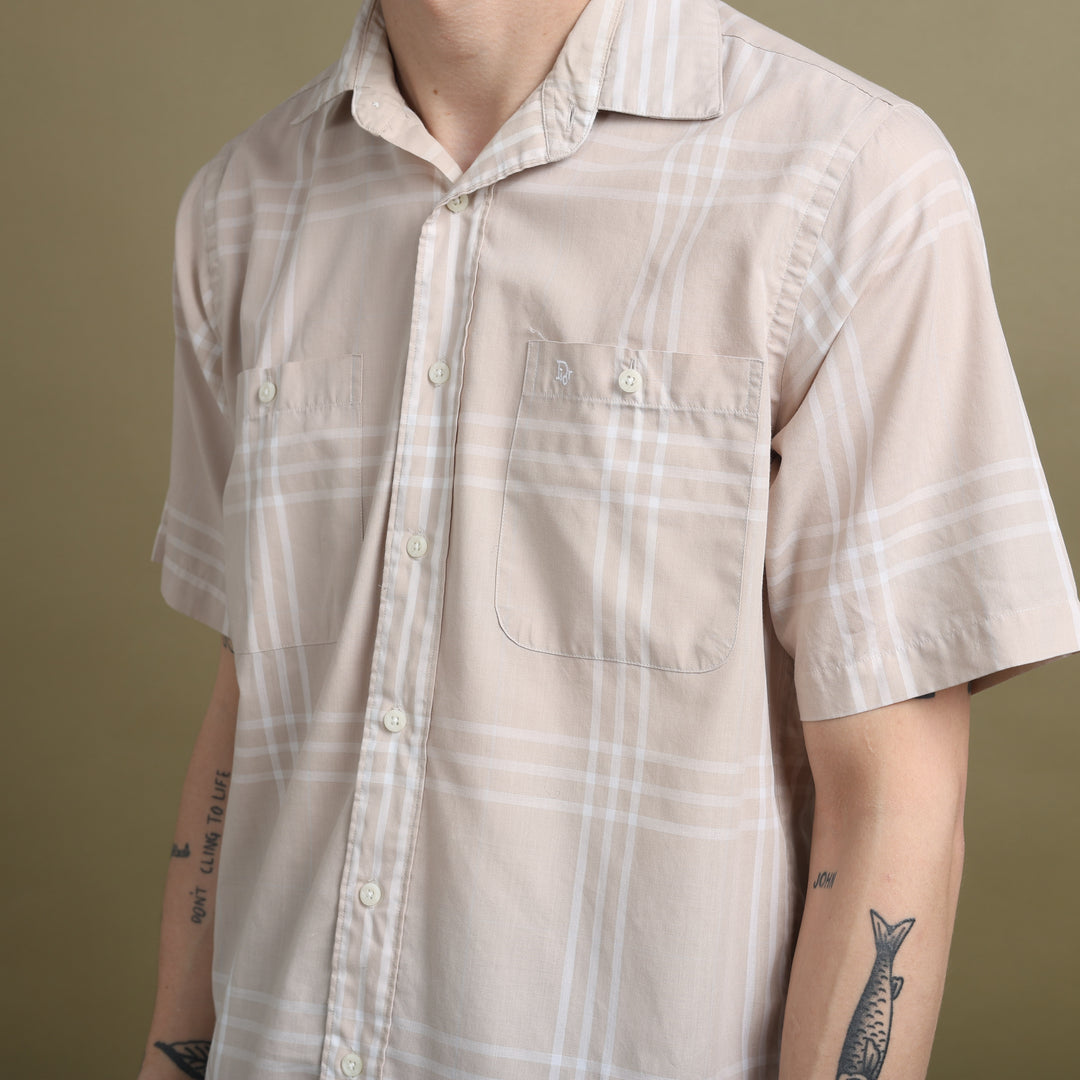Christian Dior Short Sleeve Shirt Beige & White Men's M