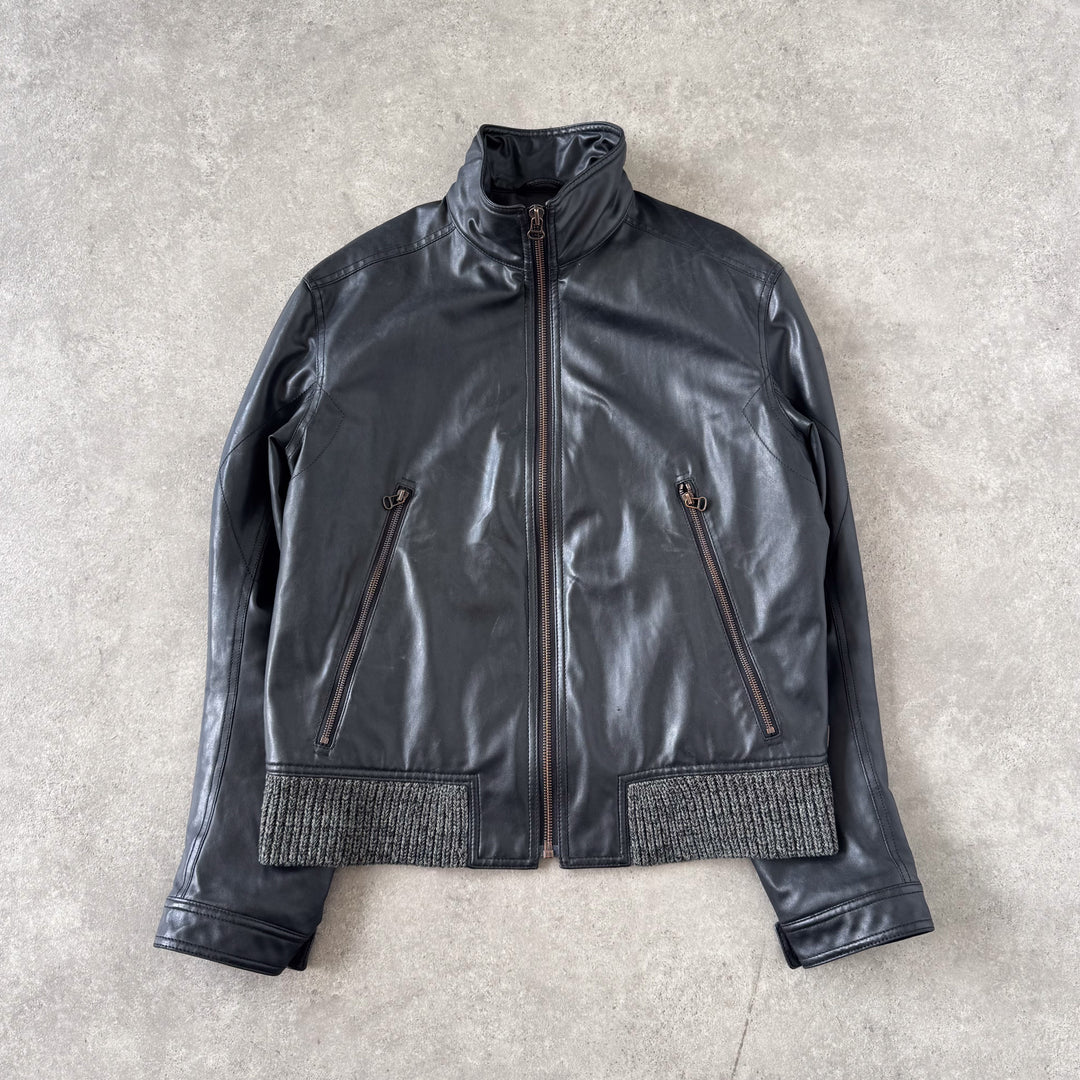 Hugo Boss Faux Leather Biker Jacket Brown Men's XL