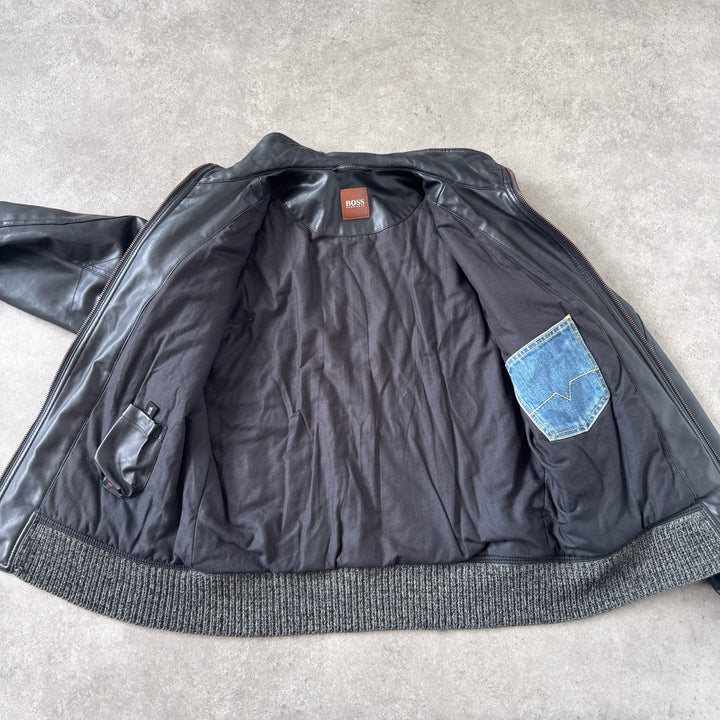 Hugo Boss Faux Leather Biker Jacket Brown Men's XL