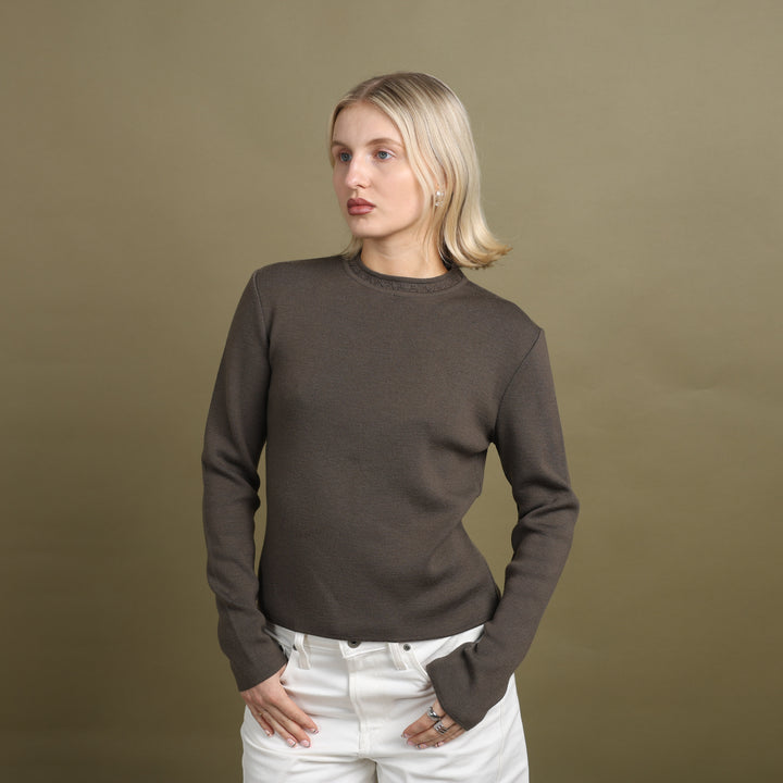 Emporio Armani Crew Neck Jumper Brown Women's UK 8