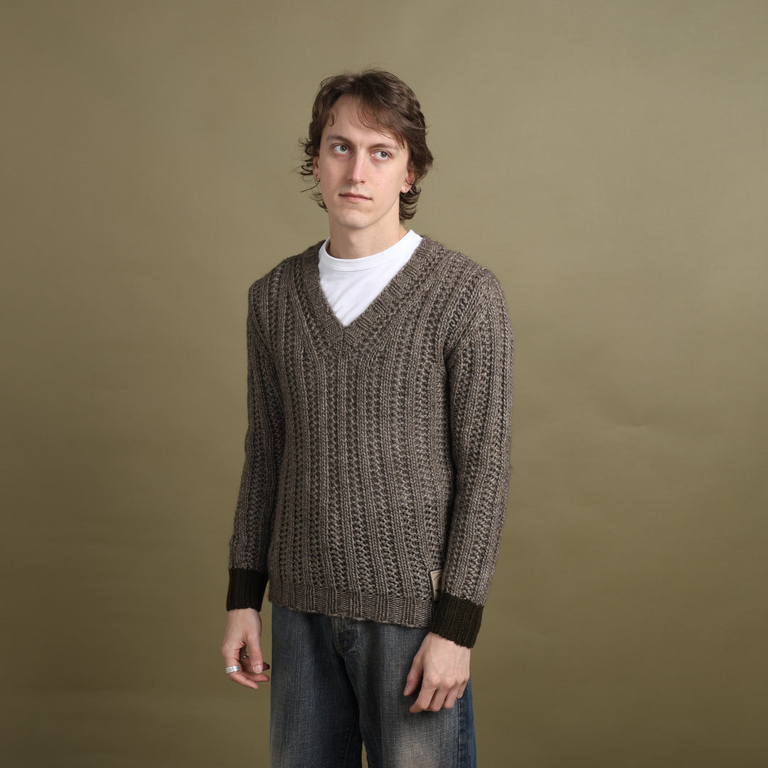 Dolce & Gabbana Chunky Knit V-Neck Jumper Brown & Green Men's S