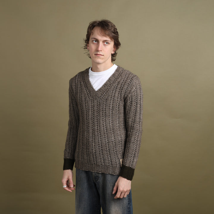 Dolce & Gabbana Chunky Knit V-Neck Jumper Brown & Green Men's S