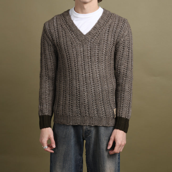 Dolce & Gabbana Chunky Knit V-Neck Jumper Brown & Green Men's S