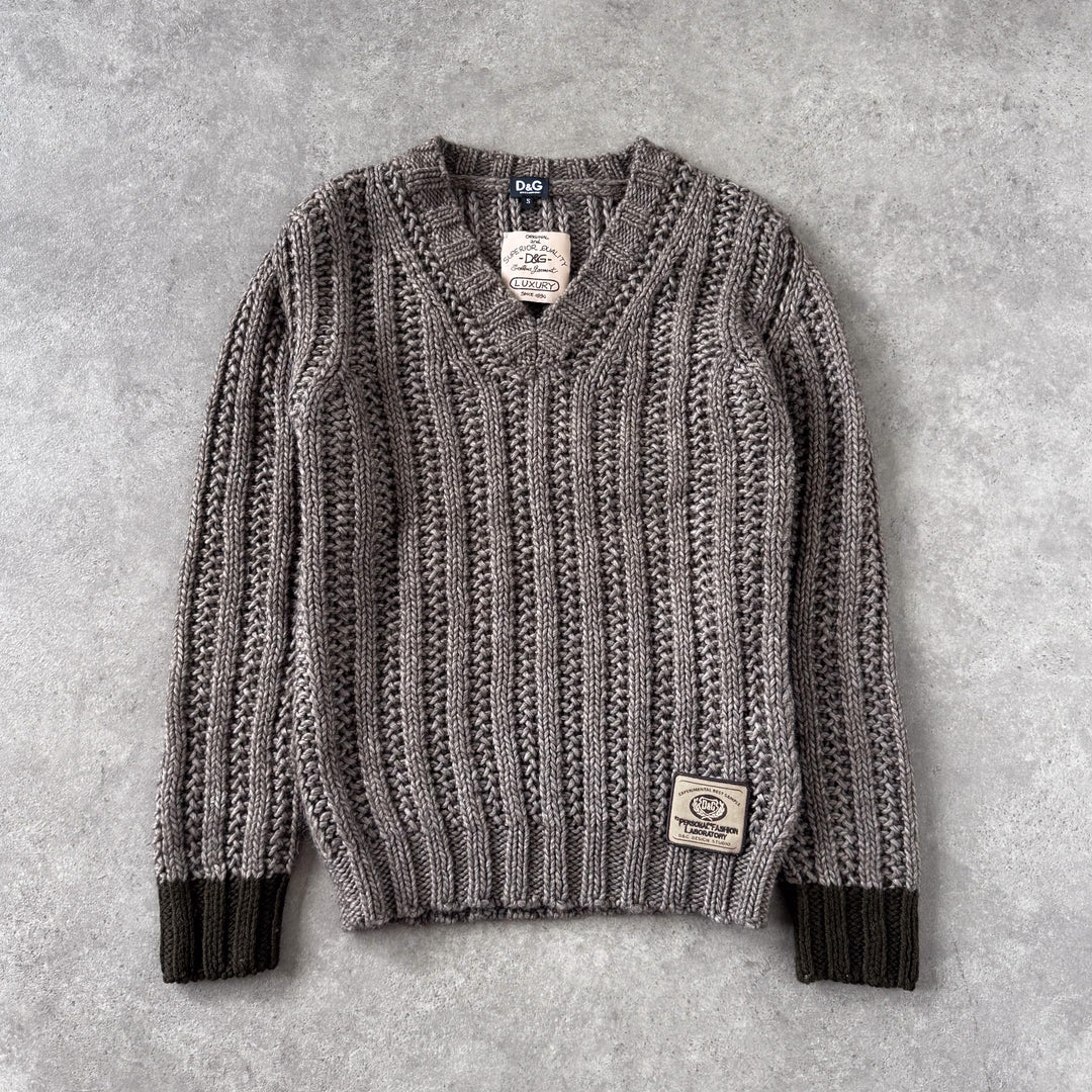 Dolce & Gabbana Chunky Knit V-Neck Jumper Brown & Green Men's S