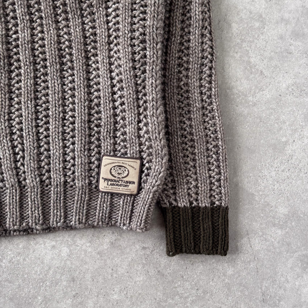 Dolce & Gabbana Chunky Knit V-Neck Jumper Brown & Green Men's S