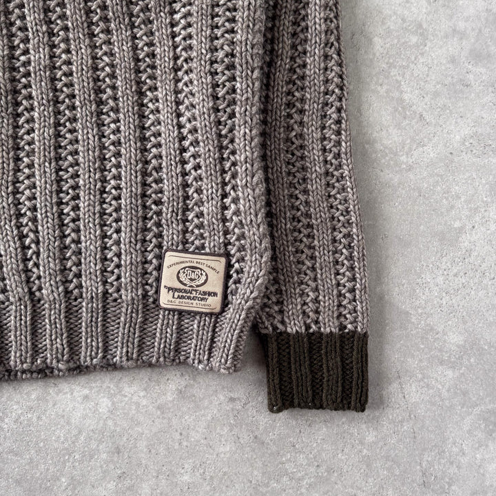Dolce & Gabbana Chunky Knit V-Neck Jumper Brown & Green Men's S