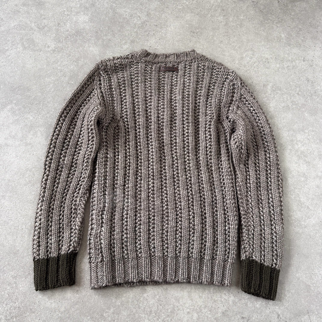 Dolce & Gabbana Chunky Knit V-Neck Jumper Brown & Green Men's S