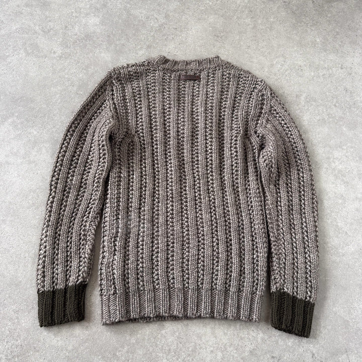 Dolce & Gabbana Chunky Knit V-Neck Jumper Brown & Green Men's S