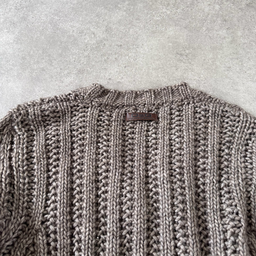 Dolce & Gabbana Chunky Knit V-Neck Jumper Brown & Green Men's S