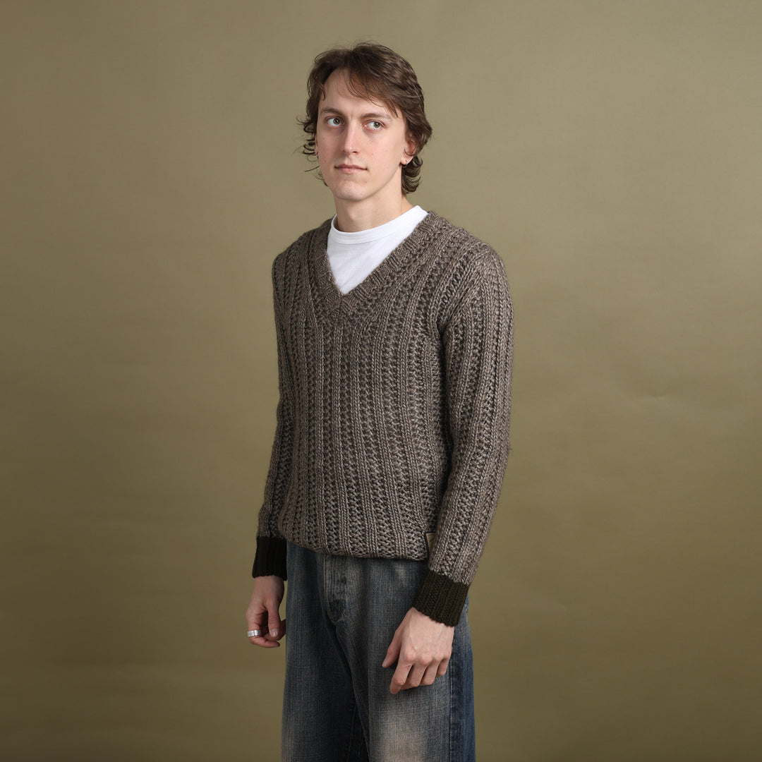 Dolce & Gabbana Chunky Knit V-Neck Jumper Brown & Green Men's S