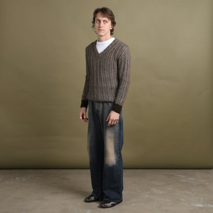Dolce & Gabbana Chunky Knit V-Neck Jumper Brown & Green Men's S