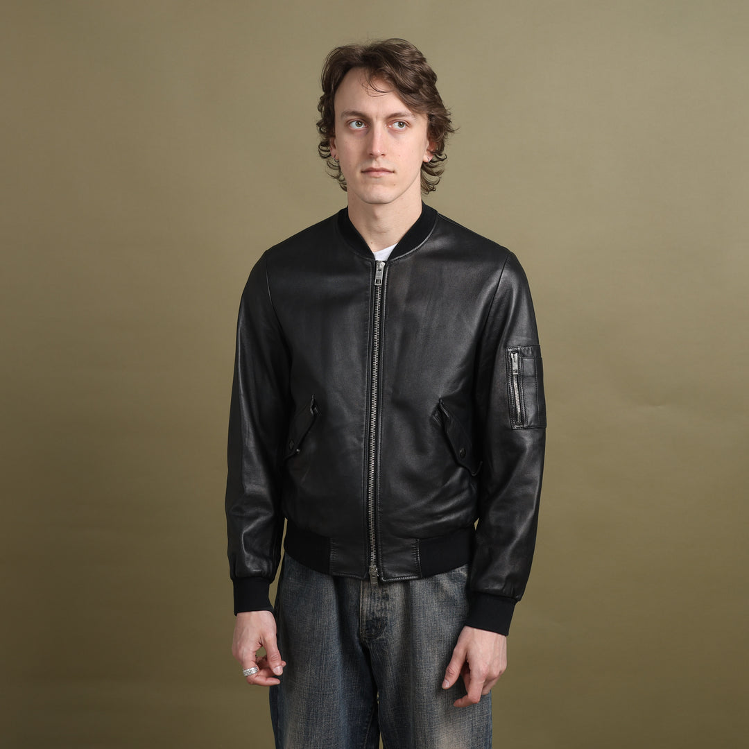 Burberry Leather Bomber Jacket Black Men's M