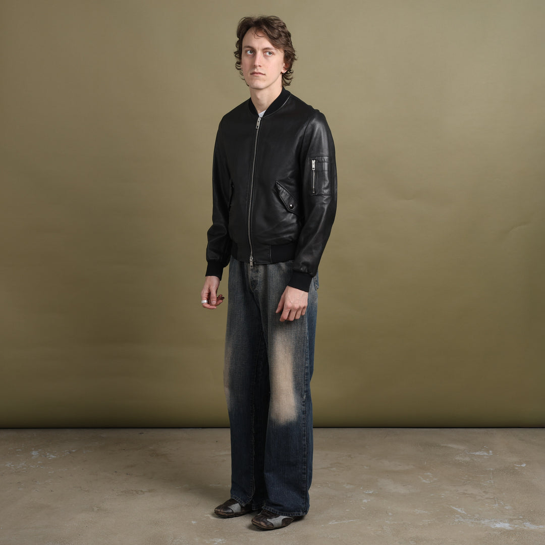 Burberry Leather Bomber Jacket Black Men's M