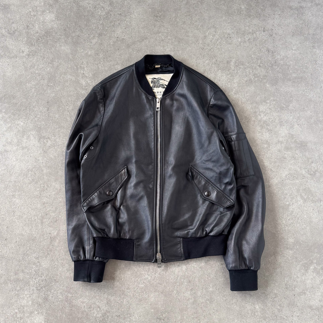 Burberry Leather Bomber Jacket Black Men's M