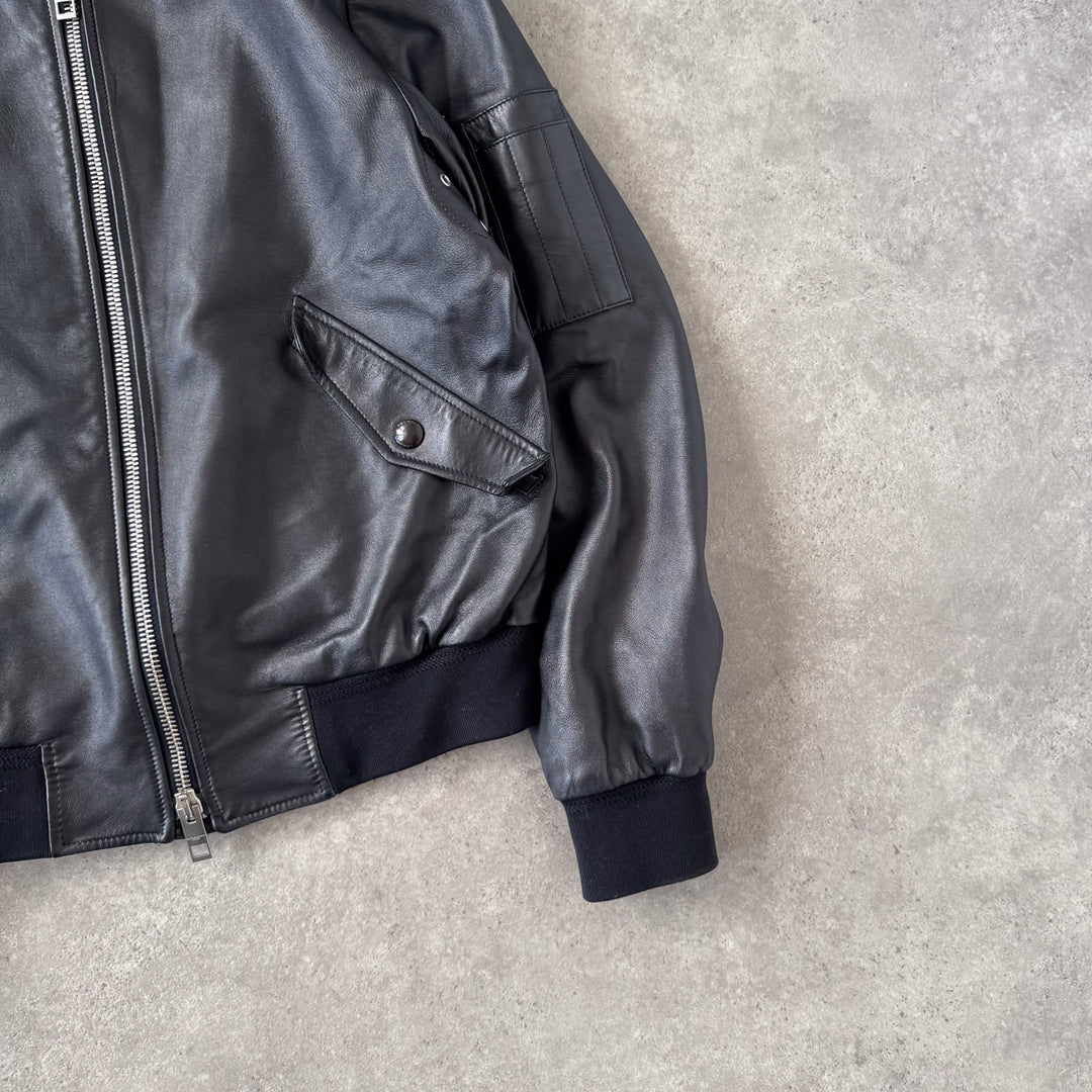 Burberry Leather Bomber Jacket Black Men's M