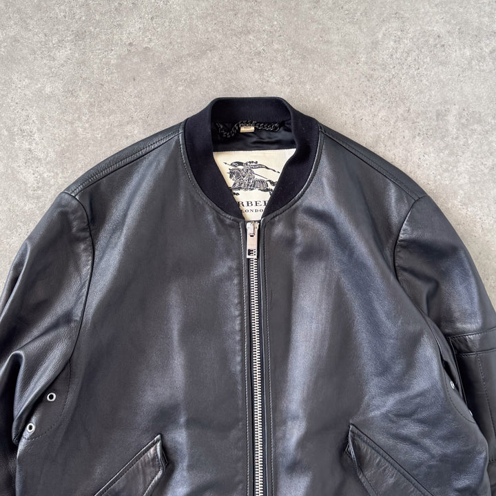 Burberry Leather Bomber Jacket Black Men's M
