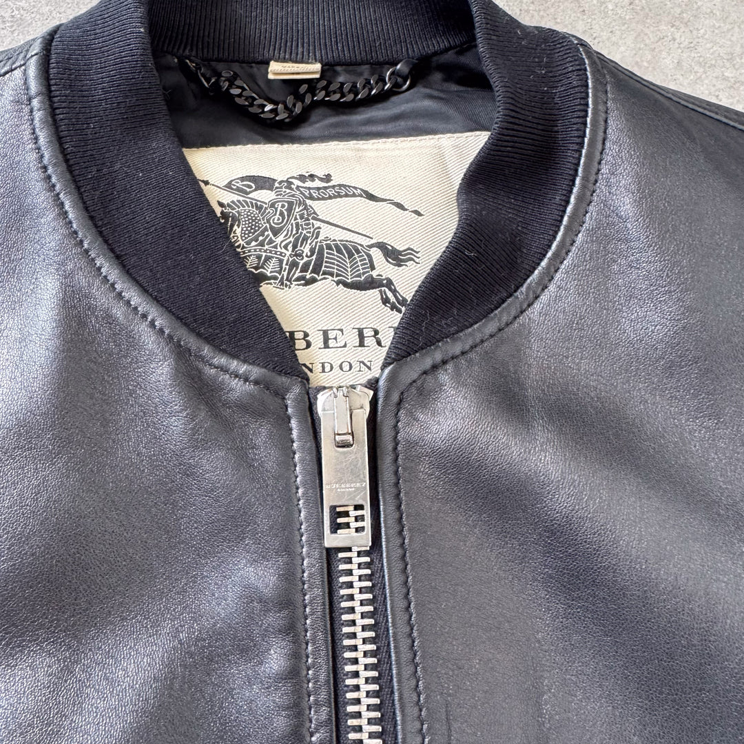 Burberry Leather Bomber Jacket Black Men's M