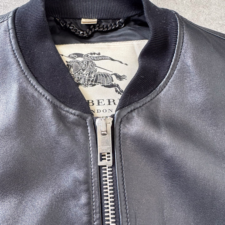 Burberry Leather Bomber Jacket Black Men's M