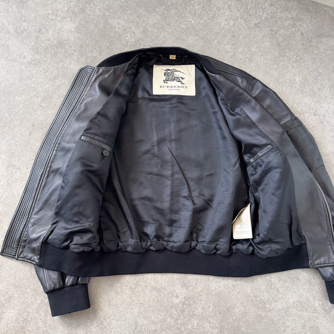 Burberry Leather Bomber Jacket Black Men's M