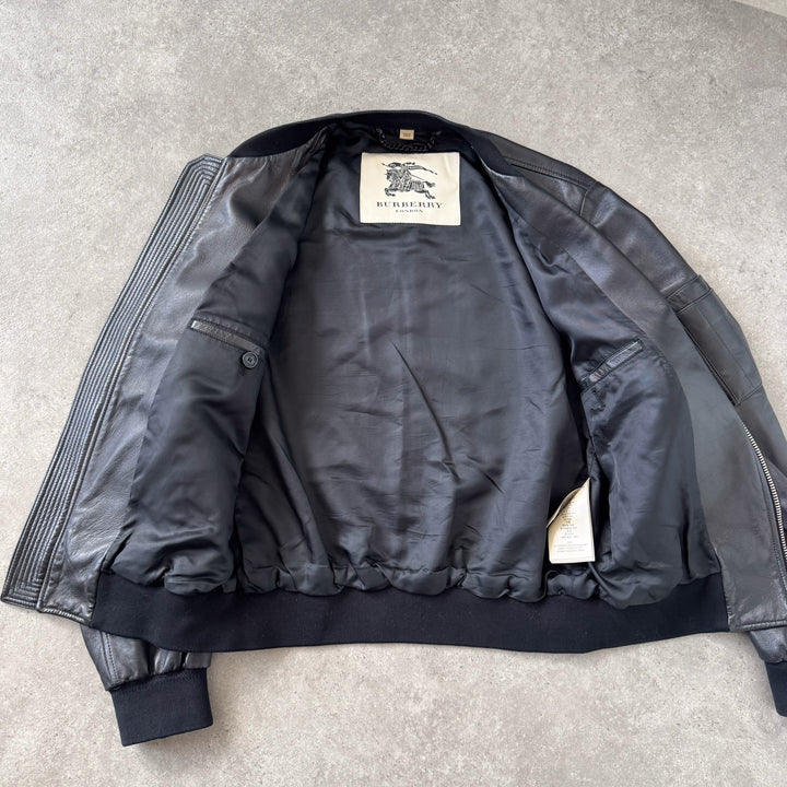 Burberry Leather Bomber Jacket Black Men's M