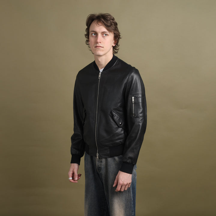Burberry Leather Bomber Jacket Black Men's M