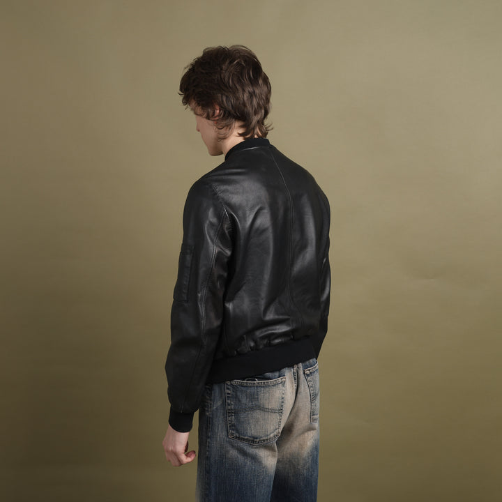 Burberry Leather Bomber Jacket Black Men's M