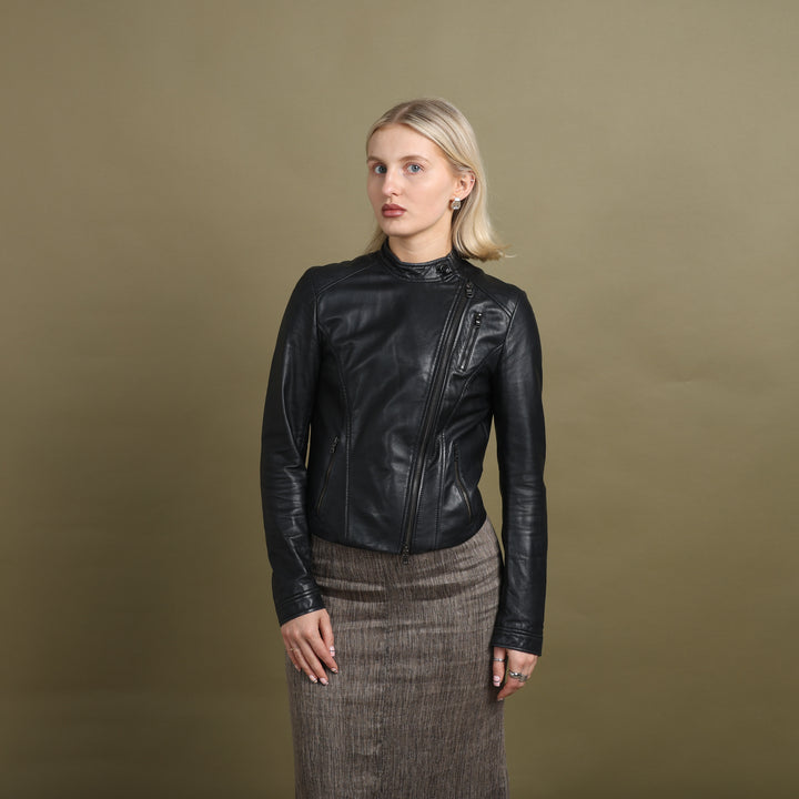 Armani Exchange Leather Biker Jacket Black Women's UK 8