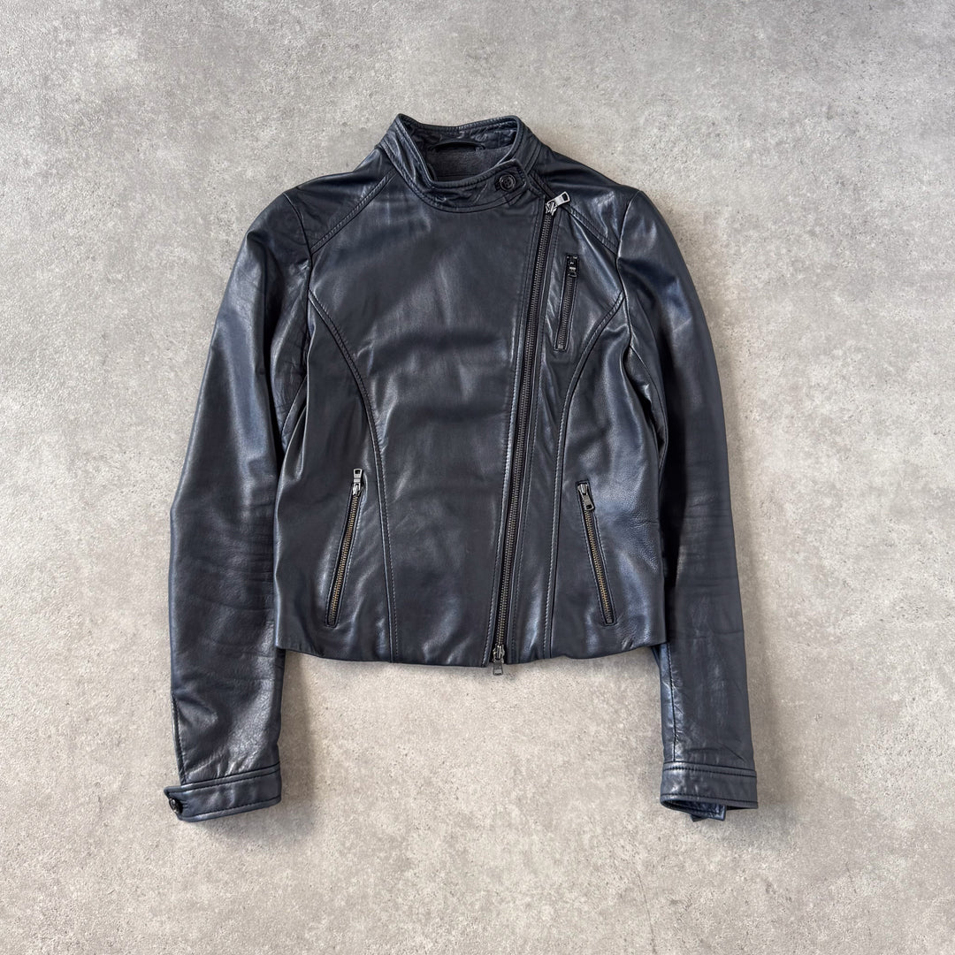 Armani Exchange Leather Biker Jacket Black Women's UK 8