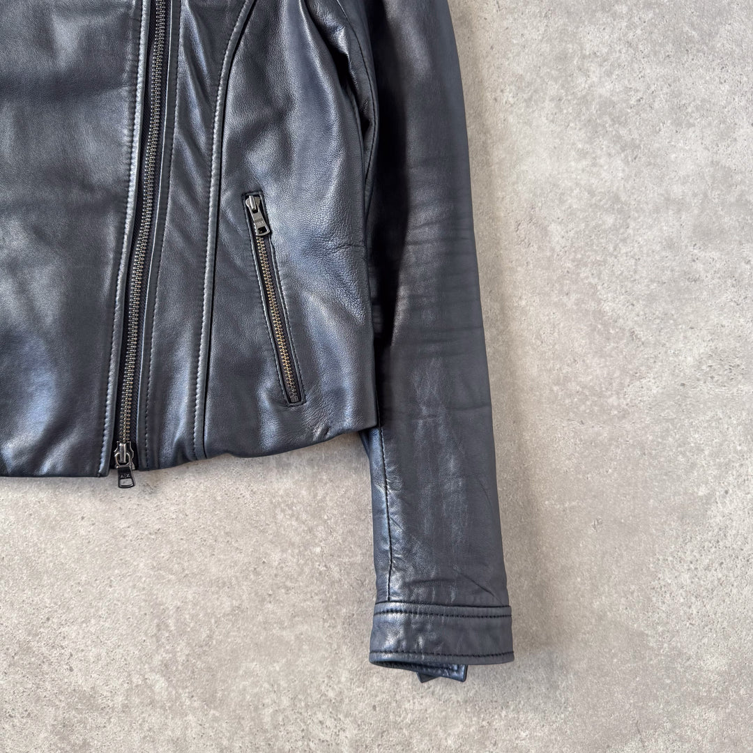 Armani Exchange Leather Biker Jacket Black Women's UK 8