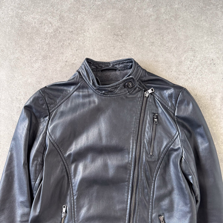 Armani Exchange Leather Biker Jacket Black Women's UK 8