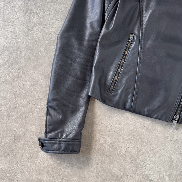 Armani Exchange Leather Biker Jacket Black Women's UK 8