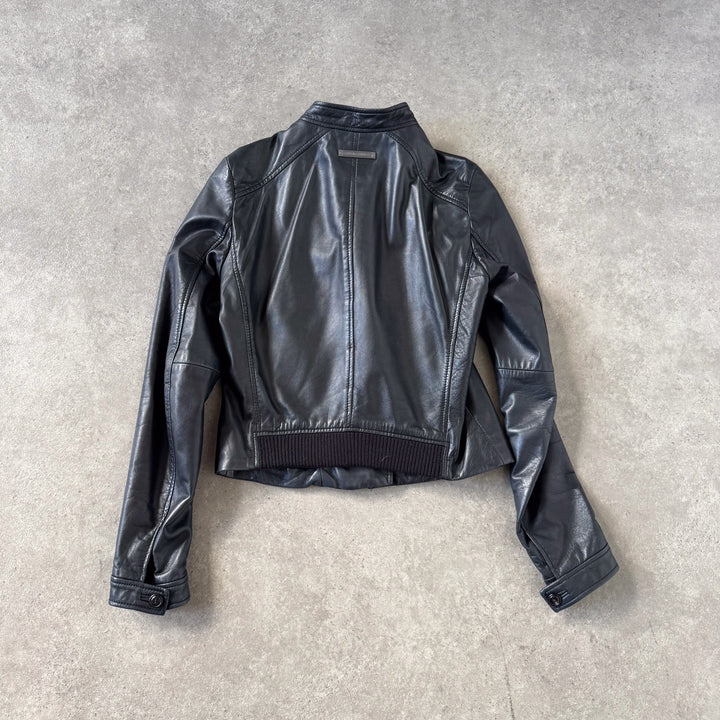 Armani Exchange Leather Biker Jacket Black Women's UK 8