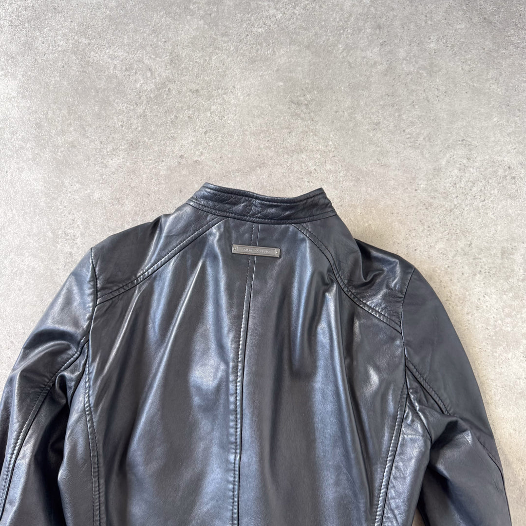 Armani Exchange Leather Biker Jacket Black Women's UK 8