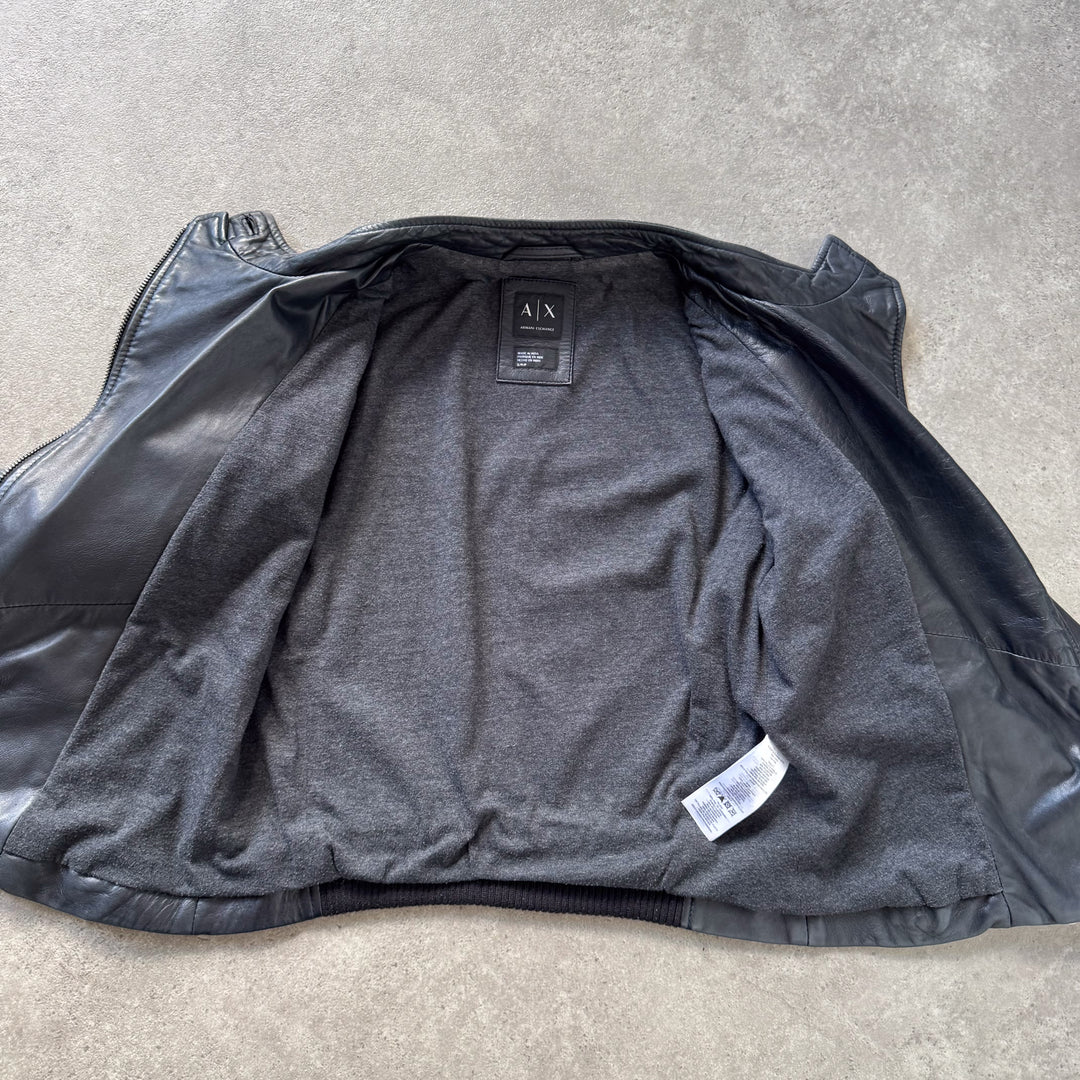 Armani Exchange Leather Biker Jacket Black Women's UK 8