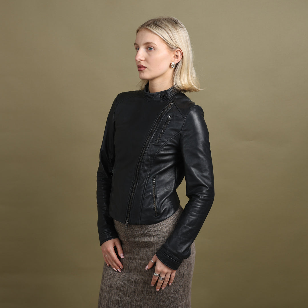 Armani Exchange Leather Biker Jacket Black Women's UK 8