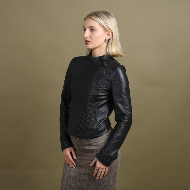 Armani Exchange Leather Biker Jacket Black Women's UK 8