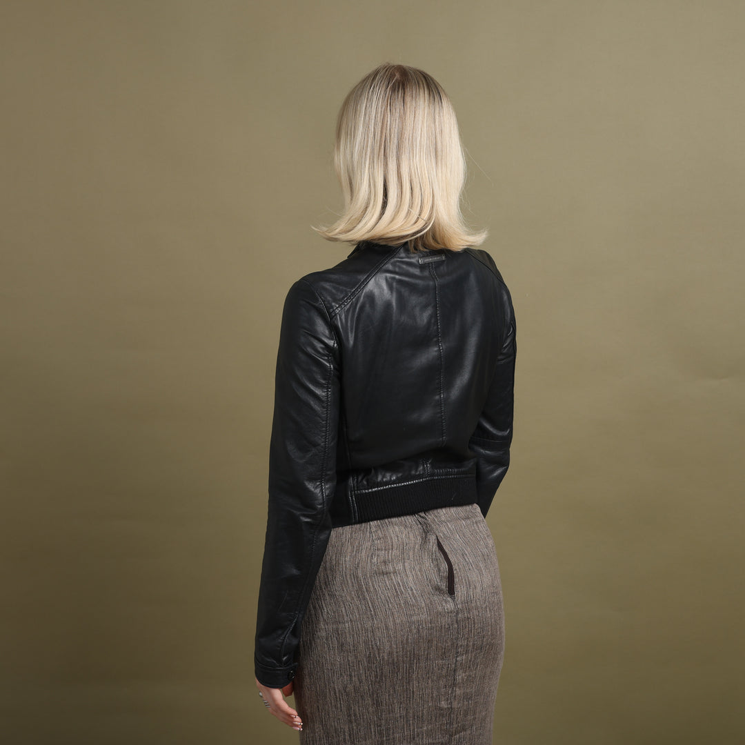 Armani Exchange Leather Biker Jacket Black Women's UK 8