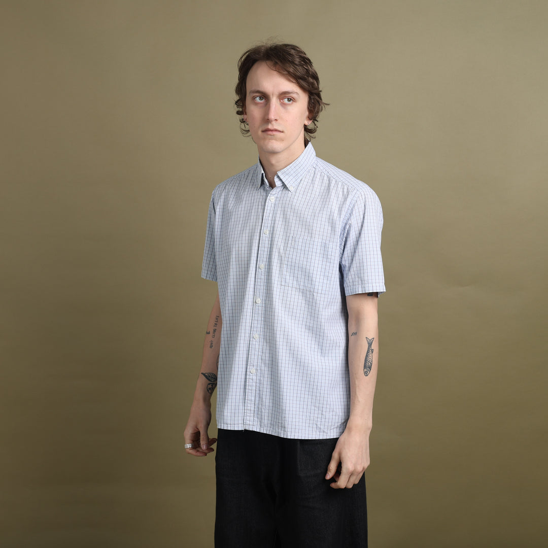 Yves Saint Laurent Short Sleeve Shirt Light Blue & White Men's L